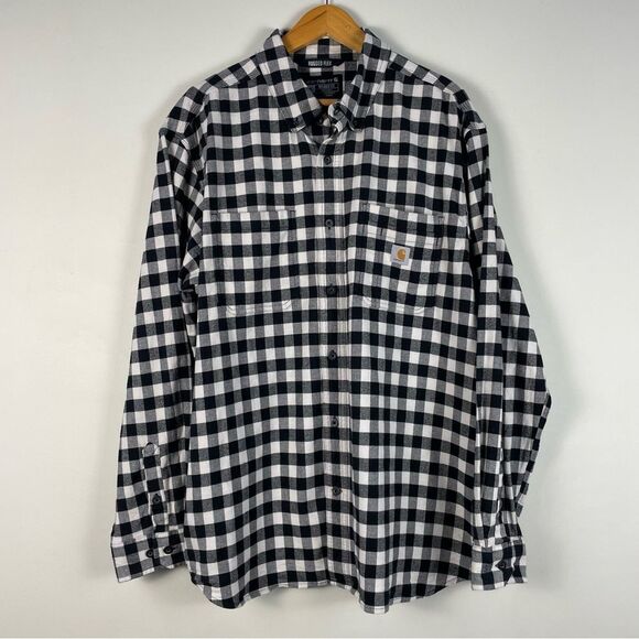Carhartt Rugged Flex Relaxed Fit Flannel Button Down Shirt Gingham Plaid Sz XL - Picture 2 of 12